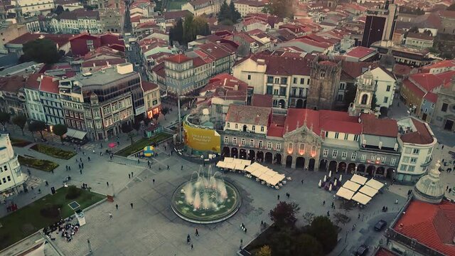Portugal Braga drone shot aerial view look from above pan right without moving