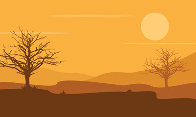 Beautiful desert landscape at sunset. Vector illustration