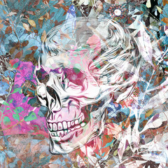 abstract colored skull with paint splashes isolated on black background