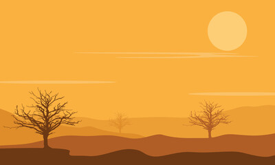 Amazing view of an afternoon in the desert. Vector illustration