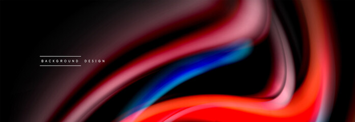 Dynamic motion abstract background. Color blurred stripes on black. Wave liquid lines poster. Vector illustration