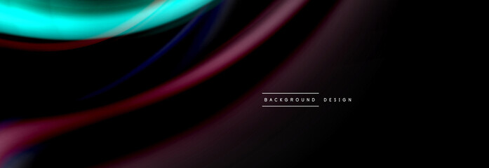 Dynamic motion abstract background. Color blurred stripes on black. Wave liquid lines poster. Vector illustration