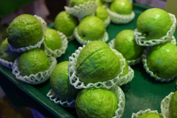 Fresh local green guava fruits selling in the local market, Taiwan.