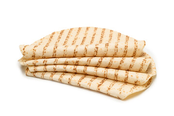 Grilled pitta bread isolated on white background.