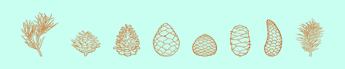set of pine cone cartoon icon design template with various models. vector illustration isolated on blue background