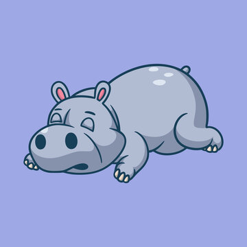 cartoon animal design sleeping hippo cute mascot logo
