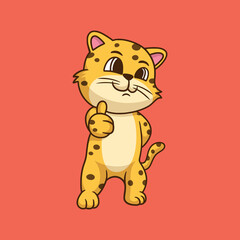 cartoon animal design leopard pose thumbs cute mascot logo