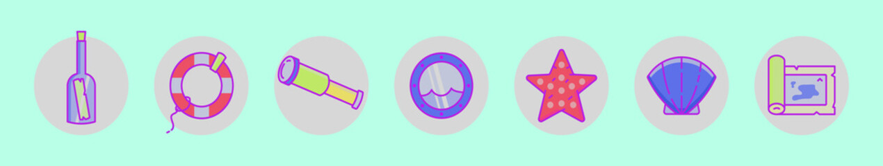 set of nautical cartoon icon design template with various models. vector illustration isolated on blue background