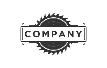 Circular saw blade logo design vintage silhouette premium vector