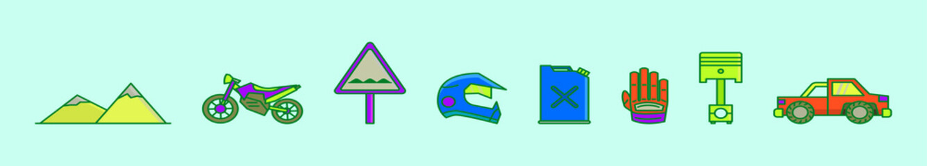 set of off-road cartoon icon design template with various models. vector illustration isolated on blue background