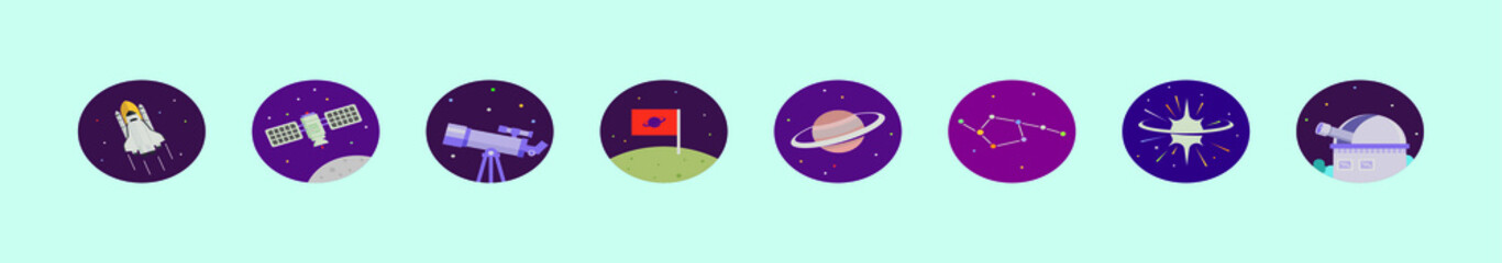set of outer space cartoon icon design template with various models. vector illustration isolated on blue background