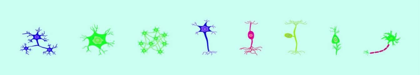 set of neuron cartoon icon design template with various models. vector illustration isolated on blue background