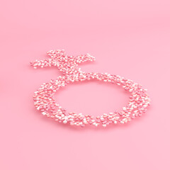 International women's day poster, small heart in women symbol shape, 3d rendering.