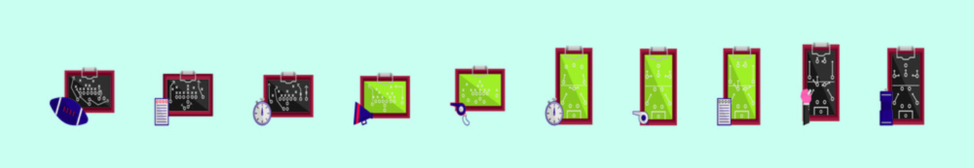 set of sports playbook cartoon icon design template with various models. vector illustration isolated on blue background