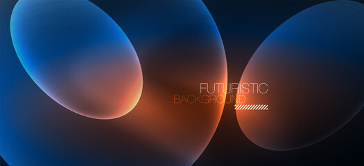 Neon ellipses abstract backgrounds. Shiny bright round shapes glowing in the dark. Vector futuristic illustrations for covers, banners, flyers and posters and other