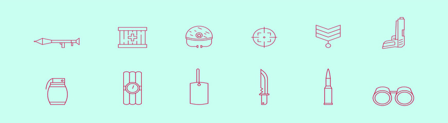 set of military cartoon icon design template with various models. vector illustration isolated on blue background