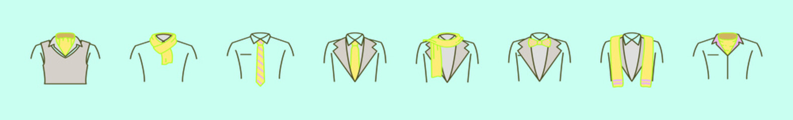set of neck tie and scarf cartoon icon design template with various models. vector illustration isolated on blue background