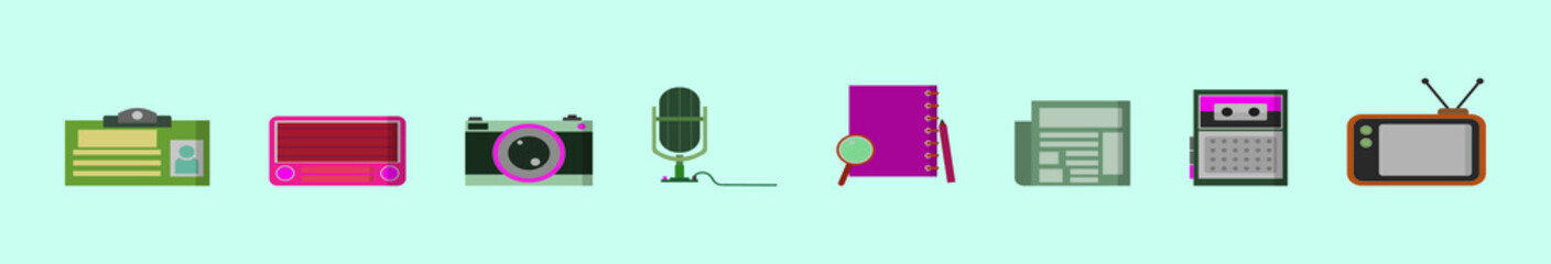 set of journalistic cartoon icon design template with various models. vector illustration isolated on blue background