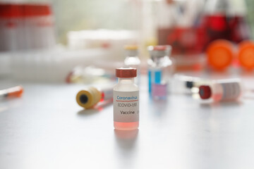Close up covid-19(corona virus) vaccine in laboratory.