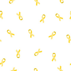 Fototapeta premium Seamless pattern on the theme of International Childhood Cancer Day on February 15. Decorated with a yellow Ribbon - Cancer Awareness symbol.