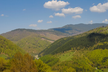 Mountain landscape in the Southern Carpathians, near Rucăr, Romania