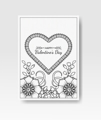 Hand drawn valentines day greeting card or banner with mehndi flower. decoration in ethnic oriental, doodle ornament. outline hand draw illustration.  