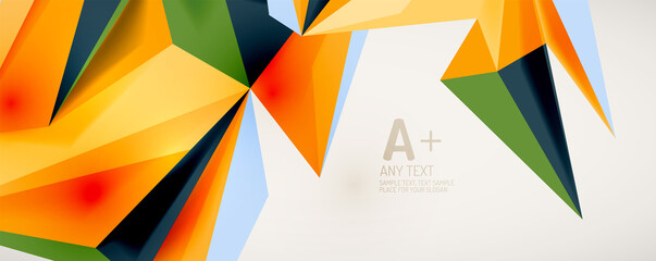 Vector triangle geometric backgrounds. Low poly 3d shape on light backdrop. Vector illustration for covers, banners, flyers and posters and other designs