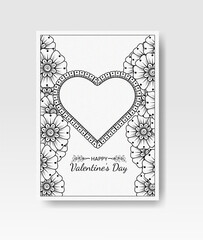 Hand drawn valentines day greeting card or banner with mehndi flower. decoration in ethnic oriental, doodle ornament. outline hand draw illustration.  