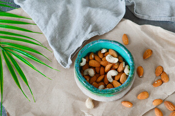 ceramic clay bowl for nuts, dried fruits.Clay plates, handmade bowls in wabi sabi style. Handmade ceramic dishes. Clay dishes. Ecology concept.Eco dishes.