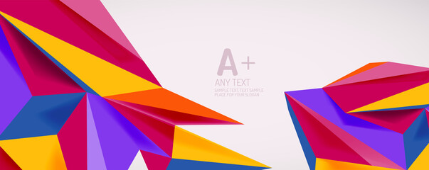 Vector triangle geometric backgrounds. Low poly 3d shape on light backdrop. Vector illustration for covers, banners, flyers and posters and other designs