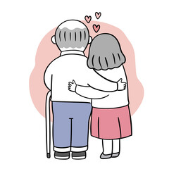 Hand draw cartoon cute Valentine day, Couple older hugging vector.