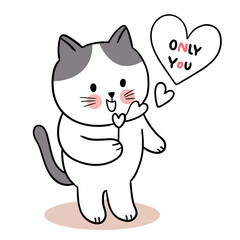 Hand draw cartoon cute Valentine day, Cat and heart bubble vector.