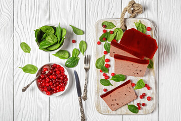 Duck liver pate with cranberries and spinach