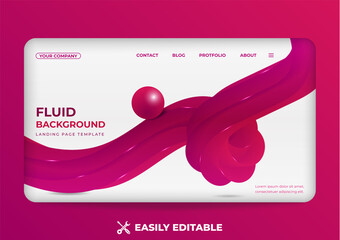 3d pink color fluid background with landing page template design. 