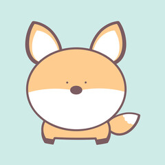 Cute fox cartoon character vector isolated on light blue background