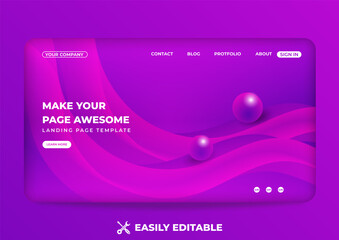Fluid landing page layout. 3d flow shape abstract background
