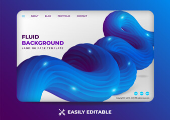 Creative Fluid landing page design template with 3d fluid shape