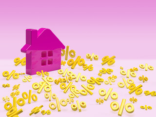 Purple house on percentage yellow sale background.