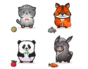 Cute animals set. Isolatwd colorful cartoon characters. Vector sticker collection.