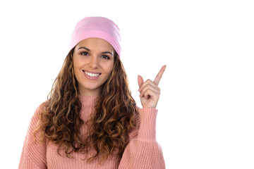 Hopeful woman with cancer wearing a thoughtful pink scarf