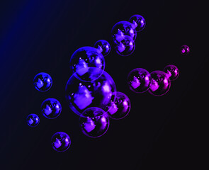 Vector Flowing Bubbles Abstract Background, Neon Gradient Colors, Party Concept, Graphic Backdrop Template, Realistci 3D Foam Bubbles.
