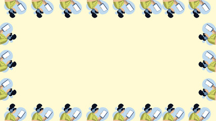 Seamless frame pattern of woman character with a tablet illustration.