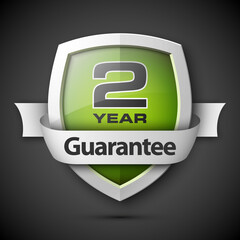 Shield with a text guarantee two year icon. Warranty 2 year Label obligations. Safeguard shield sign. Protect promise reliability badge. Security guaranteed shield illustration