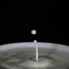 Gotas de leche cayendo a una taza llena