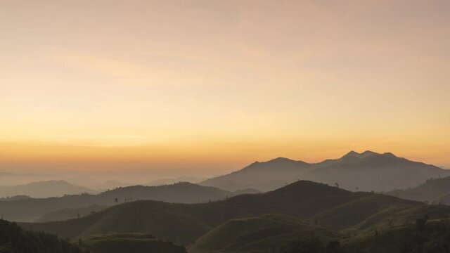 Beautiful sunrise time lapse at Noen Chang Suek view point, Kanchanaburi, Thailand.