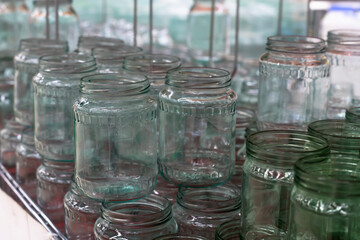 Household glass jars. Container for canning food.