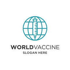World vaccine vector logo template. This design use medical and globe symbol.