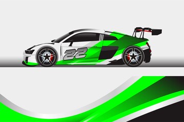 Plakat Car decal wrap design. Graphic abstract stripe racing background kit designs for vehicle race car rally adventure and livery