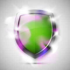 Protected guard shield concept in smoke. Safety badge smoke icon. Privacy banner shield. Security color label. Defense tag. Presentation shining sticker shape. defense safeguard shield in smoke