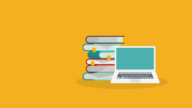 E-learning, online education at home. Concept of webinar, business online training, education on computer or e-learning concept. HD animation.